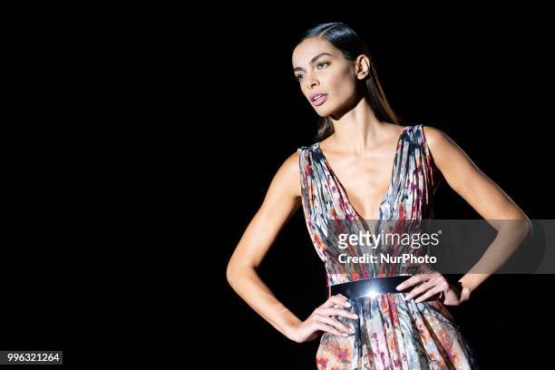 Model Joana Sanz walks the runway at the 'Hannibal Laguna' catwalk during the Mercedes-Benz Madrid Fashion Week Spring/Summer in Madrid, Spain. July...