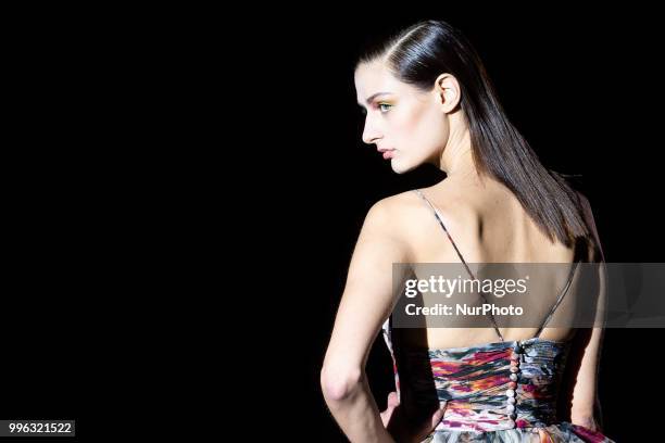 Model walks the runway at the 'Hannibal Laguna' catwalk during the Mercedes-Benz Madrid Fashion Week Spring/Summer in Madrid, Spain. July 10, 2018.