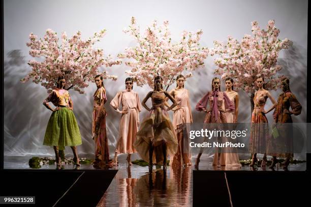 Model walks the runway at the 'Hannibal Laguna' catwalk during the Mercedes-Benz Madrid Fashion Week Spring/Summer in Madrid, Spain. July 10, 2018.