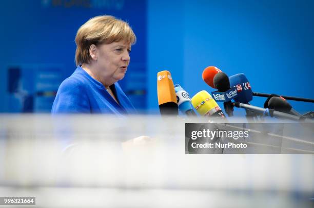 German chancelor Angela Merkel is seen arriving at the 2018 NATO Summit in Brussels, Belgium on July 11, 2018.
