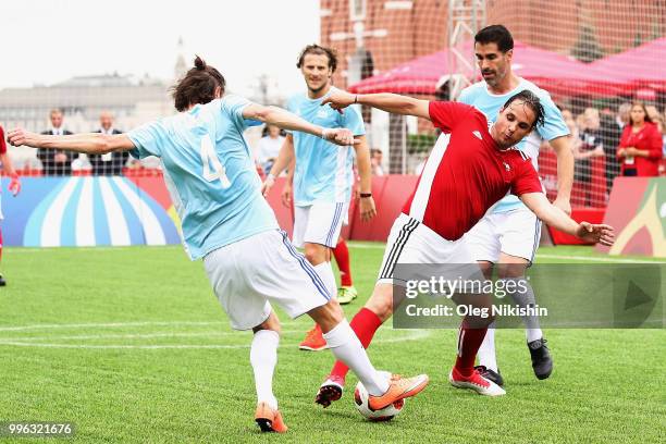 Nuno Gomes controls the ball during the Legends Football Match in "The park of Soccer and rest" at Red Square on July 11, 2018 in Moscow, Russia.