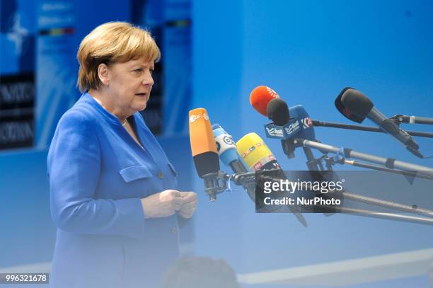 German chancelor Angela Merkel is seen arriving at the 2018 NATO Summit in Brussels, Belgium on July 11, 2018.