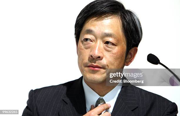 Mikio Katayama, president of Sharp Corp., speaks during a news conference in Tokyo, Japan, on Monday, May 17, 2010. Sharp Corp. Plans to increase the...