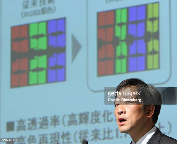 Mikio Katayama, president of Sharp Corp., speaks during a news conference in Tokyo, Japan, on Monday, May 17, 2010. Sharp Corp. Plans to increase the...