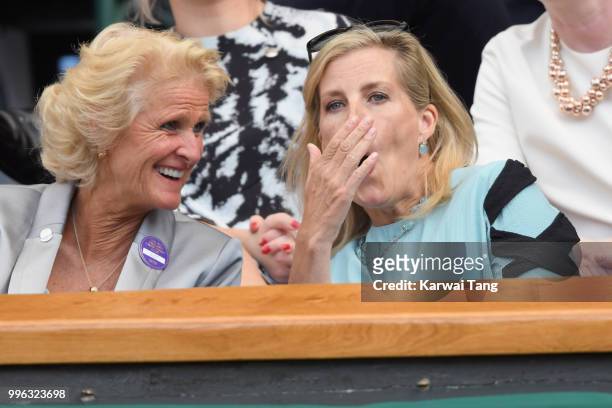 Gill Brook and Sophie, Countess of Wessex attends day nine of the Wimbledon Tennis Championships at the All England Lawn Tennis and Croquet Club on...