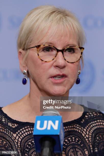 United Nations, New York, USA, July 11, 2018 - Press Encounter with Minister for Foreign Affairs of Sweden Margot Wallstrom before the Security...