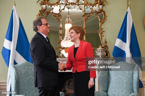 Scotland's First Minister Nicola Sturgeon meets with the President of Catalonia Quim Torra at Bute House on July 11, 2018 in Edinburgh, Scotland.