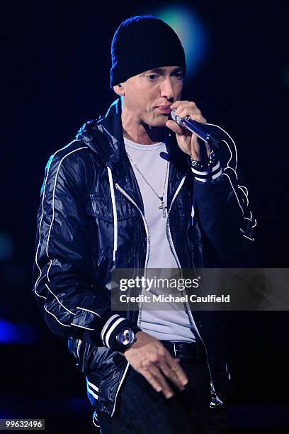 Rapper Eminem onstage at the 52nd Annual GRAMMY Awards held at Staples Center on January 31, 2010 in Los Angeles, California.