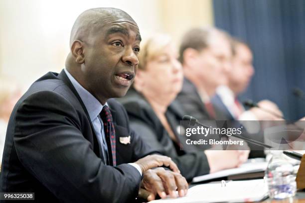 Thomas Hicks, chairman of the U.S. Election Assistance Commission , speaks during a Senate Rules and Administration Committee hearing on election...