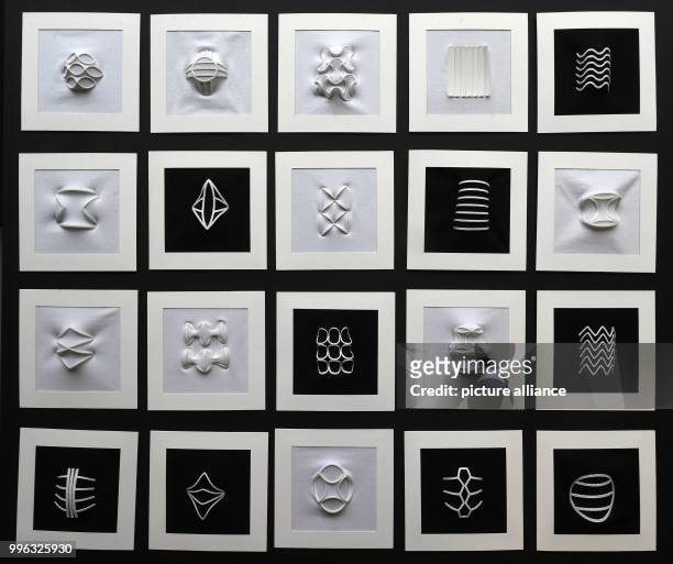 July 2018, Germany, Halle/Saale: Dorothea Lang shows fabric studies from her master thesis 'Mit 4D-Druck zur Bewegung' during a pre-tour of the...