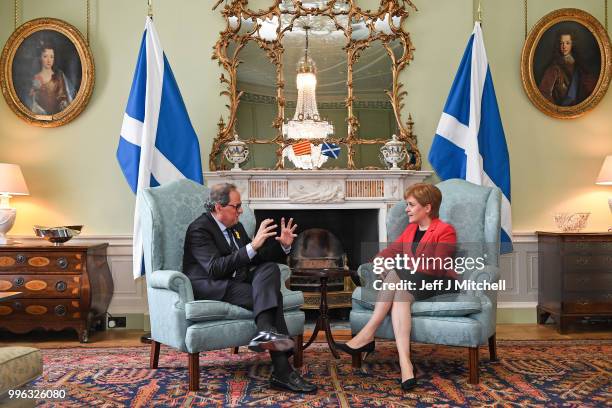 Scotland's First Minister Nicola Sturgeon meets with the President of Catalonia Quim Torra at Bute House on July 11, 2018 in Edinburgh, Scotland.