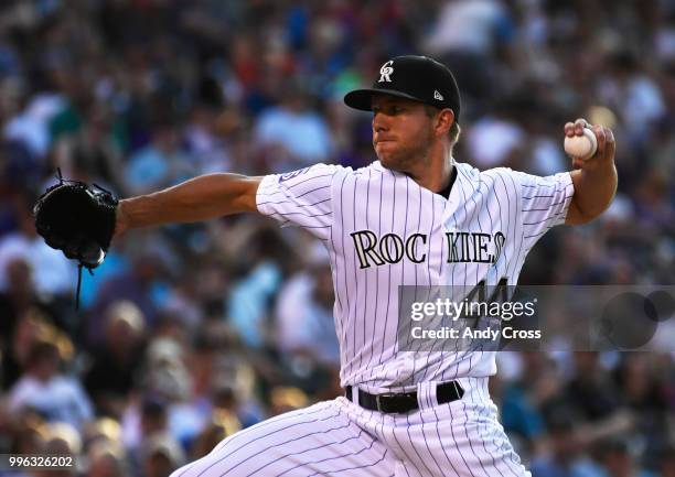 Colorado Rockies starting pitcher Tyler Anderson pitching against the Arizona Diamondbacks in the third inning at Coors Field July 10, 2018.
