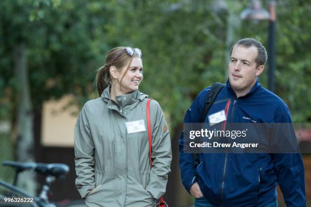 Allie Turner and Nat Turner, co-founder of Flatiron Health, arrive for a morning session of the annual Allen & Company Sun Valley Conference, July...
