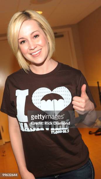 Singer/Songwriter Kellie Pickler backstage during the "Music City Keep on Playin'" benefit concert at the Ryman Auditorium on May 16, 2010 in...