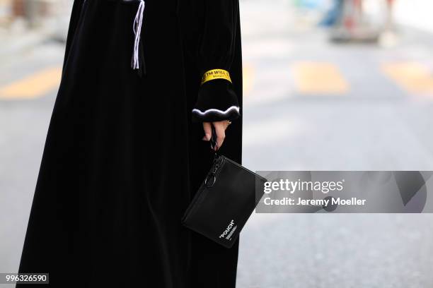 Swantje Sömmer wearing a Sonia Rykiel dress, Off White bag and Balenciaga Triple S shoes. She attends the Magazine Lauch Party on July 6, 2018 in...