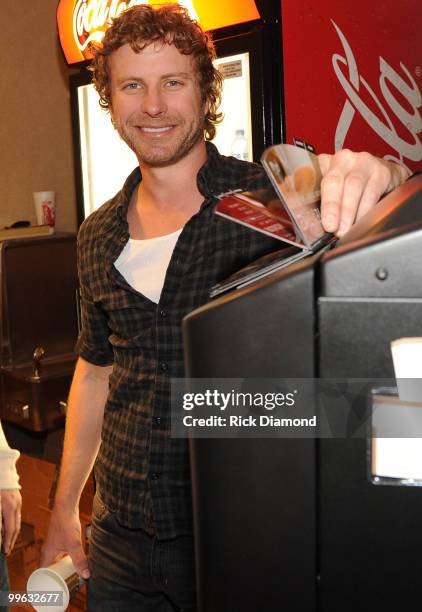 Singer/Songwriter Dierks Bentley backstage looking for coffee during the "Music City Keep on Playin'" benefit concert at the Ryman Auditorium on May...