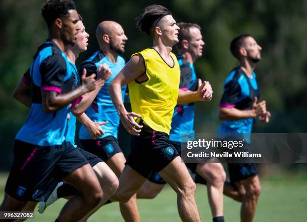 Jack Grealish of Aston Villa in action during an Aston Villa training session at the club's training camp on July 11, 2018 in Faro, Portugal.