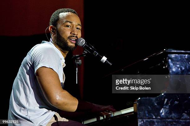 Musician John Legend performs at the GULF AID benefit concert at Mardi Gras World River City on May 16, 2010 in New Orleans, Louisiana.