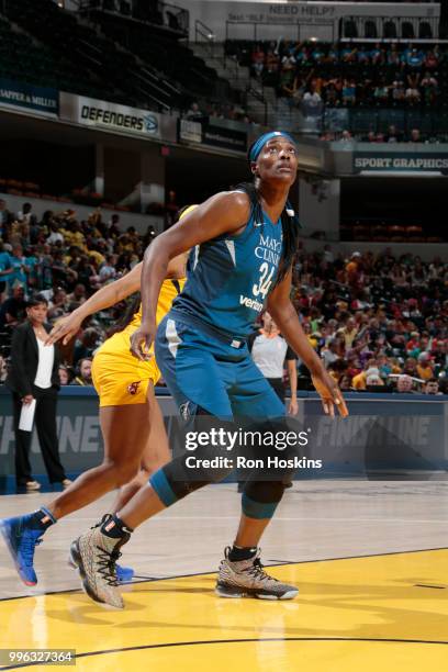 Sylvia Fowles of the Minnesota Lynx waits for a rebound against the Indiana Fever on July 11, 2018 at Bankers Life Fieldhouse in Indianapolis,...