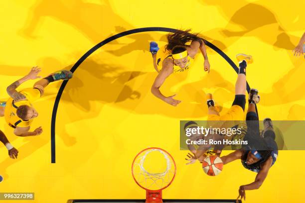 Sylvia Fowles of the Minnesota Lynx goes to the basket against the Indiana Fever on July 11, 2018 at Bankers Life Fieldhouse in Indianapolis,...