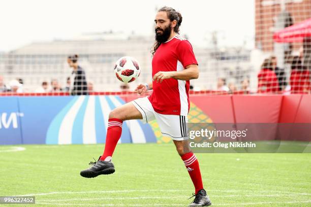 Jorge Campos in action during the Legends Football Match in "The park of Soccer and rest" at Red Square on July 11, 2018 in Moscow, Russia.