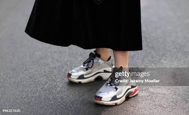 Swantje Sömmer wearing a Sonia Rykiel dress, Off White bag and Balenciaga Triple S shoes. She attends the Magazine Lauch Party on July 6, 2018 in...