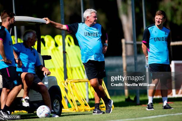 Steve Bruce manager of Aston Villa in action during an Aston Villa training session at the club's training camp on July 11, 2018 in Faro, Portugal.
