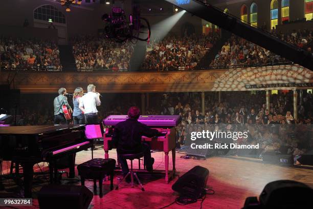 Country Rock Trio Lady Antebellum, Dave Haywood, Hillary Scott and Charles Kelley backstage during the Music City Keep on Playin' benefit concert at...