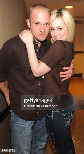 Songwriter Kyle Jacobs with Girlfriend Singer/Songwriter Kellie Pickler backstage during the "Music City Keep on Playin'" benefit concert at the...
