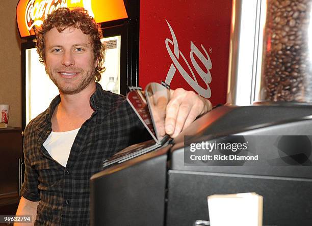 Singer/Songwriter Dierks Bentley backstage looking for coffee during the "Music City Keep on Playin'" benefit concert at the Ryman Auditorium on May...