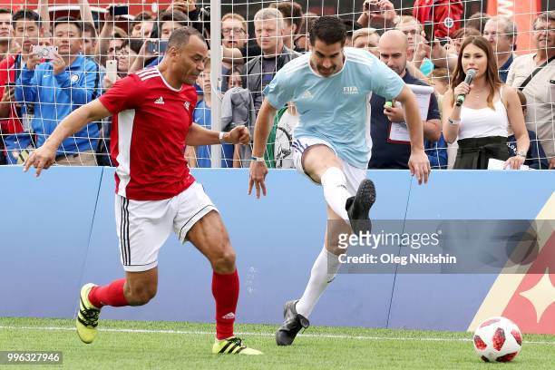 Cafu controls the ball during the Legends Football Match in "The park of Soccer and rest" at Red Square on July 11, 2018 in Moscow, Russia.