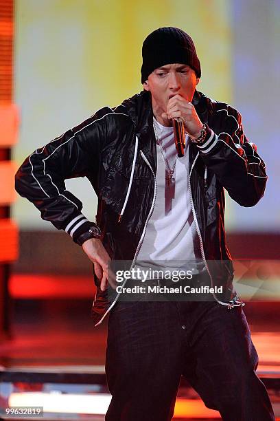 Rapper Eminem onstage at the 52nd Annual GRAMMY Awards held at Staples Center on January 31, 2010 in Los Angeles, California.