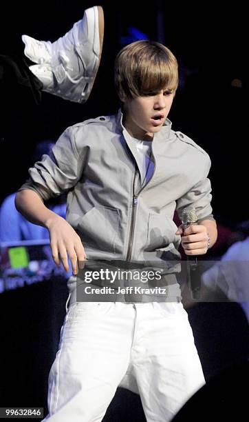 Justin Bieber performs at KIIS FM's 2010 Wango Tango Concert at Nokia Theatre L.A. Live on May 15, 2010 in Los Angeles, California.