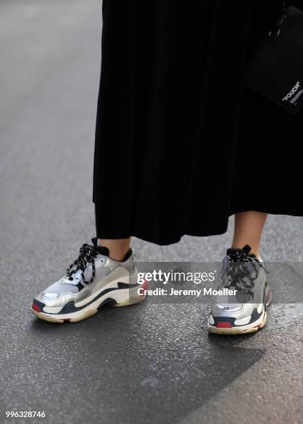 Swantje Sömmer wearing a Sonia Rykiel dress, Off White bag and Balenciaga Triple S shoes. She attends the Magazine Lauch Party on July 6, 2018 in...