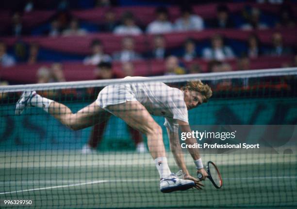 Boris Becker of West Germany in action during the Final of the Davis Cup between West Germany and Sweden at the Schleyerhalle, Stuttgart, West...