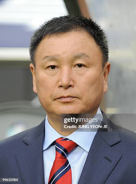 South Korean national football team head coach Huh Jung-Moo is seen during a friendly football match with Ecuador in Seoul on May 16 ahead the...