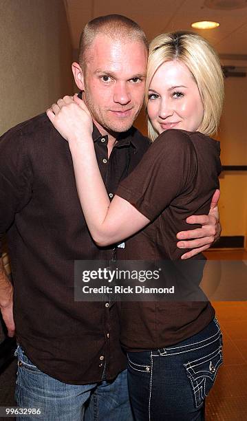 Songwriter Kyle Jacobs with Girlfriend Singer/Songwriter Kellie Pickler backstage during the "Music City Keep on Playin'" benefit concert at the...