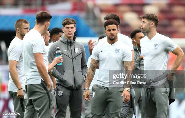 England players attend pitch inspection prior to the 2018 FIFA World Cup Russia Semi Final match between England and Croatia at Luzhniki Stadium on...