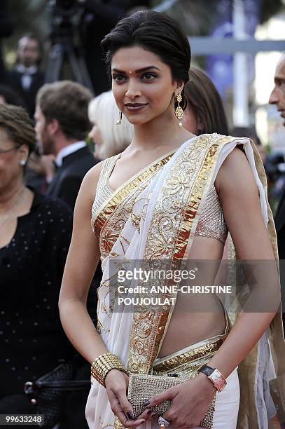Bolywood actress Deepika Padukone arrives for the screening of the film "Tournee" presented in competiton at the 63rd Cannes Film Festival on May 13,...