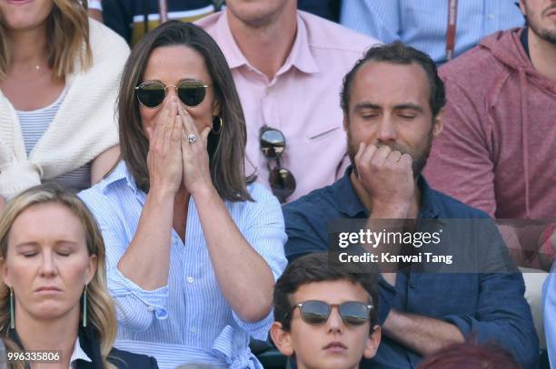 Pippa Middleton and James Middleton attend day nine of the Wimbledon Tennis Championships at the All England Lawn Tennis and Croquet Club on July 11,...