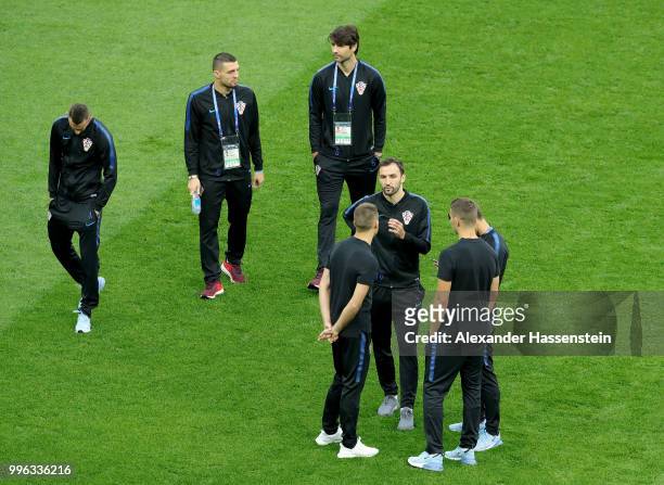 Croatia players attend pitch inspection prior to the 2018 FIFA World Cup Russia Semi Final match between England and Croatia at Luzhniki Stadium on...