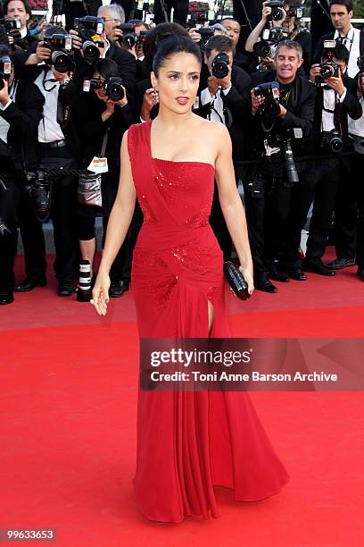 Actress Salma Hayek attends the Premiere of 'Wall Street: Money Never Sleeps' held at the Palais des Festivals during the 63rd Annual International...