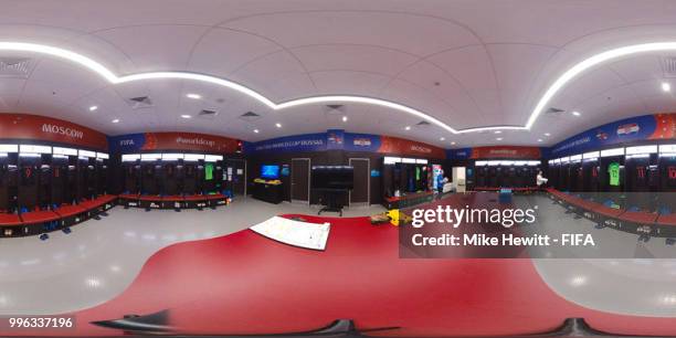 General view inside the Croatia dressing room during the 2018 FIFA World Cup Russia Semi Final match between England and Croatia at Luzhniki Stadium...