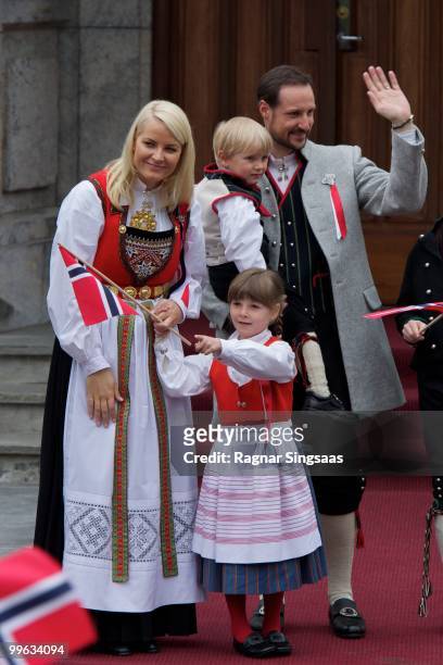 Crown Princess Mette-Marit of Norway, Prince Sverre Magnus of Norway, Princess Ingrid Alexandra of Norway and Crown Prince Haakon of Norway attend...