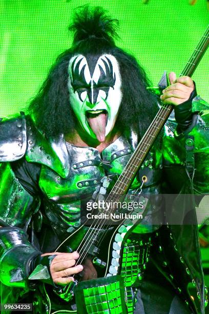 Gene Simmons of KISS performs on stage during their Sonic Boom Over Europe tour at Wembley Arena on May 12, 2010 in London, England.