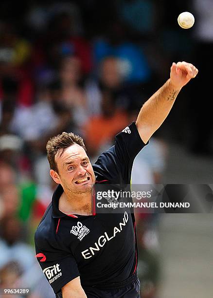 English bowler Michael Yardi delivers a ball during the Men's ICC World Twenty20 final match between Australia and England at the Kensington Oval...