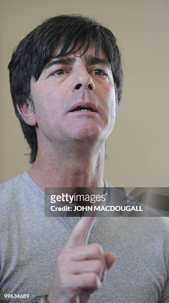 Germany's head coach Joachim Loew addresses a press conference following a training session at the Verdura Golf and Spa resort, near Sciacca May 16,...
