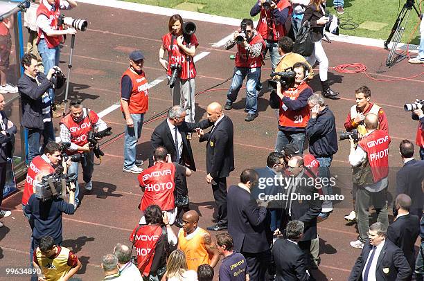 Claudio Ranieri head coach of Roma and Domenico Di Carlo head coach of Chievo before the Serie A match between AC Chievo Verona and AS Roma at Stadio...