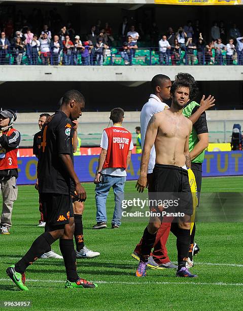 Mirko Vucinic of Roma the Serie A match between AC Chievo Verona and AS Roma at Stadio Marc'Antonio Bentegodi on May 16, 2010 in Verona, Italy.