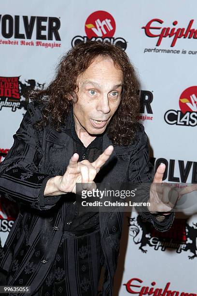 Vocalist Ronnie James Dio arrives at the 2nd Annual Revolver Golden Gods Awards at Club Nokia on April 8, 2010 in Los Angeles, California.